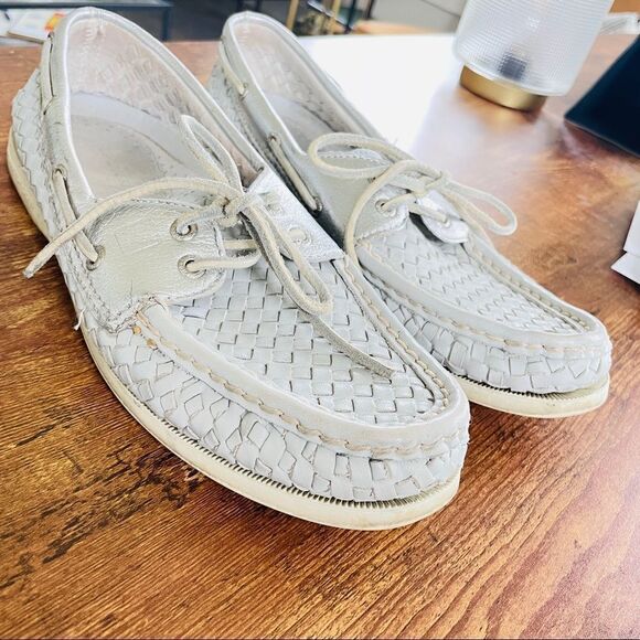Sperry Top Sider Leather Loafers Woven Silver 9 - Picture 8 of 10